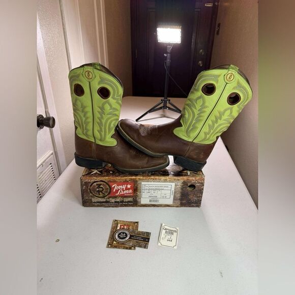 Tony Lama 3R Western Green Square Toe Leather Boots Men's Sz 11 D #RR1108